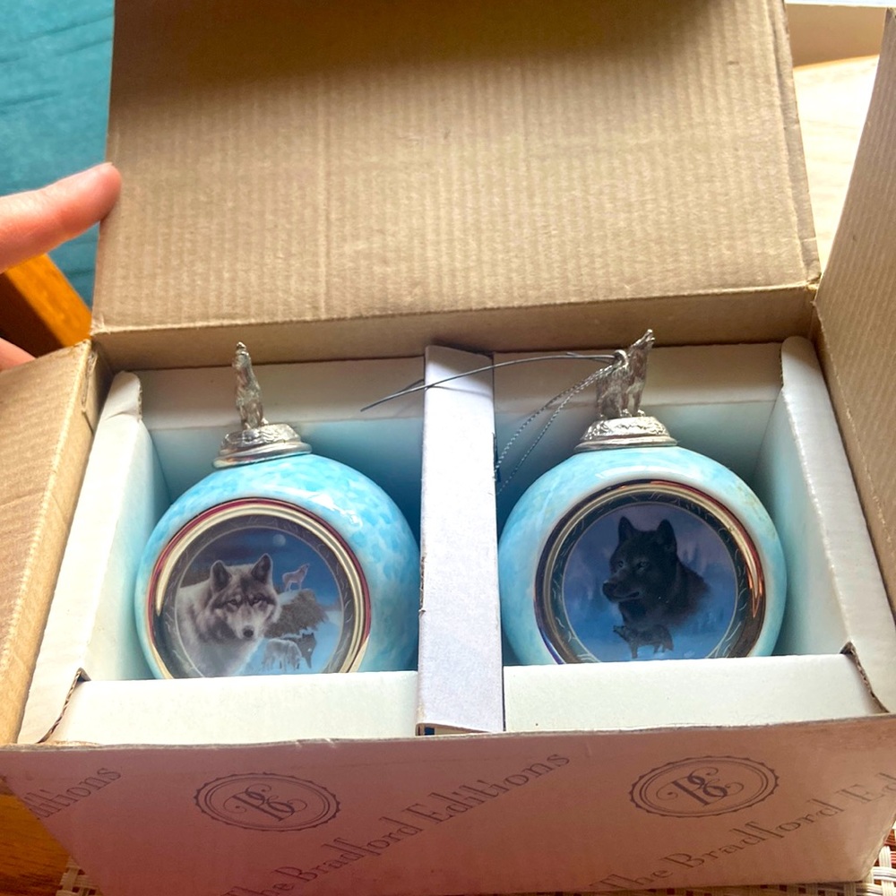 Not For Sale-The Bradford Editions Wolf Wilderness Christmas Ornaments Set of 2